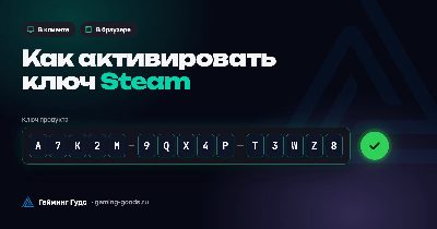 Обложка «Как активировать ключ Steam» с полем ввода кода и галочкой активации