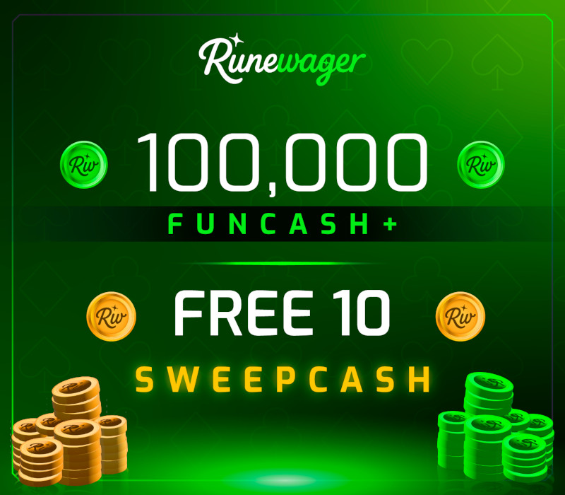 Runewager 100000 Fun Cash + FREE 10 Sweep Cash