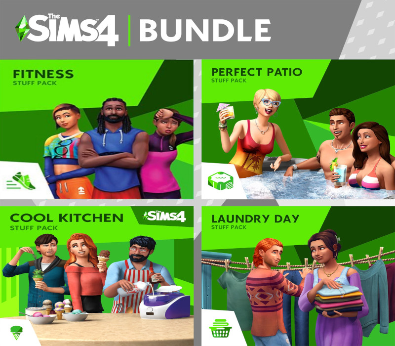 The Sims 4 - Fitness + Cool Kitchen + Laundry Day + Perfect Patio Stuff DLC Набор PC EA App Ключ